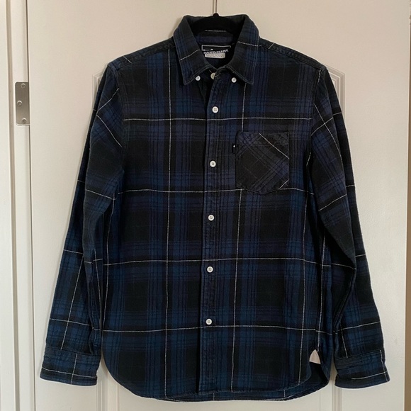 The Hundreds Blue Black Plaid 100% Cotton Flannel Button Down Shirt MEDIUM - Picture 1 of 4